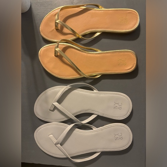 NY & Co Sandals Gold and Light Gray Size 8 Used Condition - Picture 1 of 6
